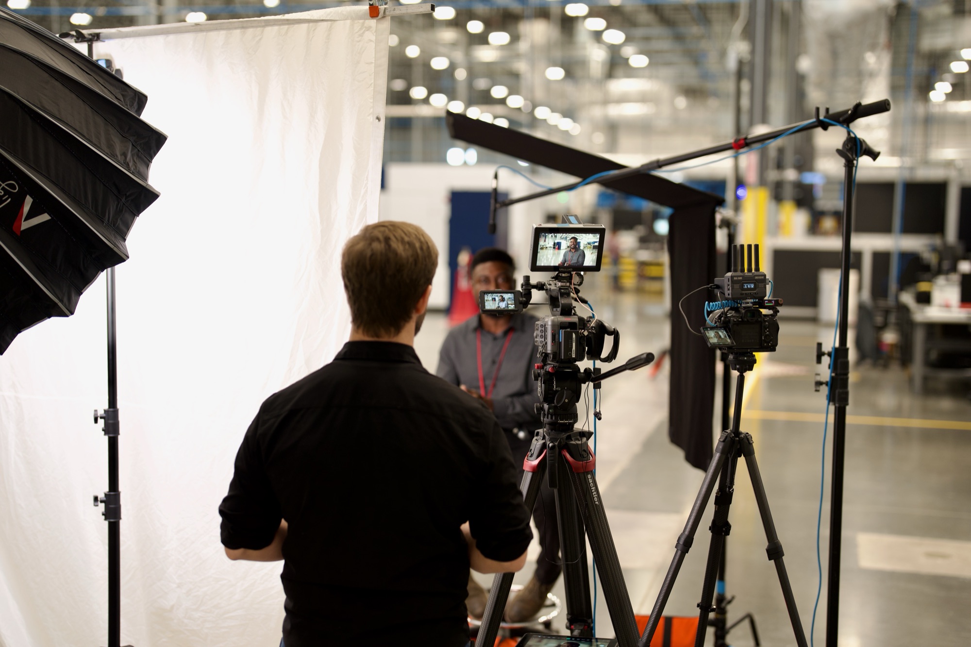 StoryChef Media interview setup on a manufacturing floor — Austin video production
